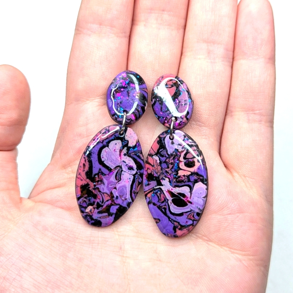 Pink and Purple Glitter Oval Earrings